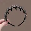 Diadema de Trabajo Pesado con Pedrería Negra Lujo para Mujer Parte Superior Alta Calavera Antideslizante con Dientes Adornos para el Cabello Moda Versátil Pinza para el Cabello de Celebridad de Internet Diadema