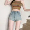 Shorts jeans de cintura alta estilo americano para mulheres, novo design de verão para meninas baixinhas, estiloso e sexy, hot pants elásticos e justos