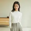 Camisa Básica Yucker de Gola Alta Meia-Altura Feminina para Primavera Manga Longa de Modal Camiseta Básica Slim Fit Top de Gola Média