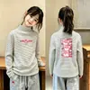 Blusa Base de Pelúcia para Meninas Outono Inverno Nova Roupa Íntima Gola Meio Alta Manga Longa Escovada Listrada Infantil Roupa Íntima Quente