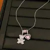 Collar de oso y corazón chapado en oro de 14k con circonita cúbica, una cadena para la clavícula dulce y juguetona con un diseño único, perfecto para mujeres