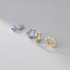 Pendientes de Plata S925 Nalan para Mujer, Pendientes de Aro con un Solo Diamante Azul, Elegantes Pendientes Redondos G8664