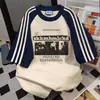 Camiseta de Manga Corta con Estampado de Letras Retro Simple, Parche de Tres Rayas, Estilo Verano Nuevo, Top Versátil Oversize para Mujer
