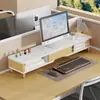 Prateleira com altura ajustável para monitor de computador de mesa com gavetas em camadas para armazenamento de livros, mouse e telefone