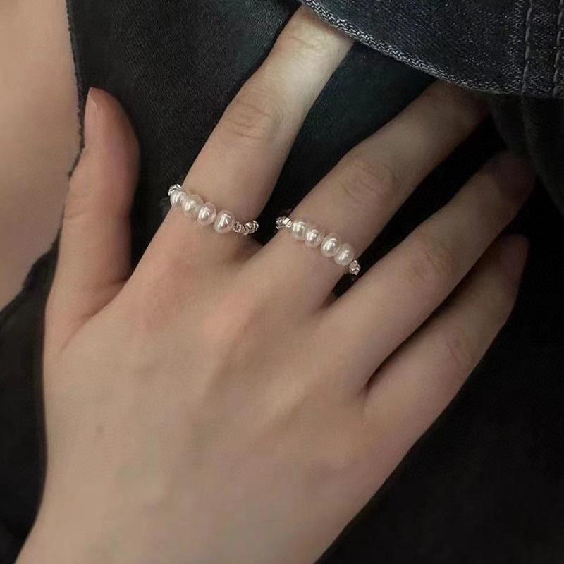 不规则碎银子珍珠戒指女s925银简约轻奢小众手工天然淡水珍珠指环