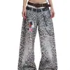 Moda Retro de la Calle Principal Americana Cintura Doble Jeans Casuales Estampado de Leopardo Impresión 3D para Hombre Otoño Pantalones Anchos Largos con Caída