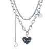 Collar de aleación de píxeles negros con diseño de amor para mujer, estilo hip hop, con doble capa superpuesta y cadena de clavícula que combina con todo.