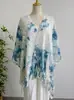 Capa de Punto Tie-Dye Étnica para Vacaciones, Capa Fina con Borlas para Mujer, Cárdigan, Chal Calado Estilo Primavera y Otoño, Blusa, Ropa Exterior