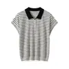 Novedad Primavera y Verano para Mujer Jersey de Punto con Cuello Polo de Manga Corta Bloques de Color Rayas Holgado Pulóver Camiseta Venta Directa de Fábrica