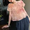 Top Corto Tejido de Terciopelo Burnout Seda Perlada Dorada Solapa Oblicua 2026 Moda Retro Floral Temperamento Camisa