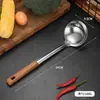 Espátula cuchara de acero inoxidable cuchara para saltear casera espátula cuchara espátula de cocina Colador engrosado Anti-quemaduras veta de madera juego de utensilios de cocina