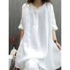 Sitio Web Oficial Verano Nuevo Vintage Rámie Holgada Talla Grande Camisa Color Sólido Bordada Versátil Manga Corta Camisa Muñeca para Mujeres