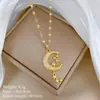 [Acero titanio] Collar elegante y lujoso con borlas de luna y estrella para mujer, cadena de clavícula combinable, cadena de acero titanio.