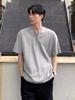 Camiseta Preta Meio Zíper Waffle Ombro Direito Masculina Verão Gola Henley Pesada Manga Curta Americana Cleanfit Meia Manga