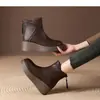 Comercio Exterior Botas Martin de Suela Gruesa para Chicas Bajitas Botas de Plataforma de Piel Suave para Mujer Botas Gruesas que Adelgazan Estilo Nuevo Otoño Invierno Botines de Cuña Ligeros Antideslizantes