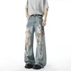 Estilo Americano 2026 Novos Jeans Rasgados Largos Retrô Emagrecedores Perna Reta Comprimento Total Calças Casuais Moda Masculina