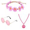 Accesorios de Disfraz Hippie de los años 60 Diadema de Girasol Gafas Redondas y Collar de Cincel de Paz Aretes traje