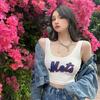 Camisole Curta Feminina Tendência Ins Primavera 2021 Cintura Alta Slim Fit Mostra o Umbigo Top sem Mangas em I