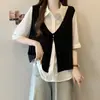 Ropa para Mujer Tallas Grandes con Diseño que Cubre el Vientre, Camisa Estilo Chaleco Falso de Dos Piezas, Top de Verano Holgado Adelgazante de Manga Corta para Chicas Gorditas