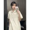 Camisa polo rosa de algodón de manga corta para mujer, nuevo estilo verano 2026, top versátil simple casual de corte holgado para estudiantes mujeres