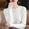 Camiseta Base de Encaje con Cuello Redondo para Mujer, Nuevo Suéter Moderno Otoño/Invierno 2024, Tejido de Punto de Manga Larga, Estilo Holgado y Artístico