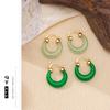Pendientes de plata 925 retro de alta gama, de resina verde, chapados en oro auténtico de 18 quilates, con un toque de cobre y detalles de oro.
