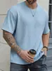 Estilo Verão Novo Masculino Casual Esportivo Cor Sólida Gola Redonda Pulôver Padrão Jacquard Top Solto Camiseta
