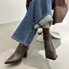 Botines de Tacón Alto con Punta Estilo Coreano para Mujer 2026 Temperamento Otoño/Invierno Nuevos Botas Adelgazantes Cremallera Trasera Tacón Grueso Retro Botas de Moda