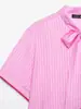 Camisa de Manga Corta Rayada con Decoración de Lazo para Mujer, Estilo Europeo y Americano, Nueva de Verano 2026, Venta al por Mayor 26377