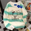 Camiseta de Manga Larga Tie-Dye Casual Linda con Estampado de Gato Perezoso para Mujer Otoño Ins Marca de Tendencia Algodón Puro Calle Top Perezoso