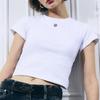 Estilo Americano Verão e Outono Gola Redonda Carta Bordado Geométrico Slim-fit Pulôver Y2K Top de Garota Popular Curto Exposto no Umbigo Camiseta Feminina