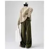 Pantalones Suaves Color Verde Militar para Abuelas, Pantalones Largos Casuales de Lana de Cordero con Cordón, Pierna Ancha Suelta para Invierno