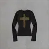 Outono e Inverno 2026 Europeu e Americano Transfronteiriço Estampado Camiseta Y2K Moda Elegante Feminina Atacado Moderna Versátil Cruz