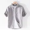 Camisa de linho branca de manga curta masculina verão casual lapela solta camisa de linho de algodão fino top plus size tendência