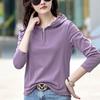 Camiseta con Capucha Color Sólido Otoño 2024 Hombro Derecho Manga Larga Cremallera Casual Holgada Estilo Coreano Top Más Fácil de Combinar Ropa Delgada para Mujer