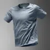 Camiseta Masculina de Seda Gelada de Manga Curta, Malha Fina de Secagem Rápida para Verão, Top Esportivo de Fitness com Meia Manga, Camiseta Casual Elástica para o Verão