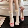 Botas Algodão Branco Renda Vazada Laço Meias Empilhadas Femininas Verão Finas Lolita Ballet Renda Cano Médio