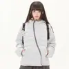 Jaqueta Leve de Algodão Canelado com Capuz Assimétrico e Zíper Solta Feminina 2026 Moda Casal Estilo Plus Size Roupa de Exterior Fina