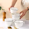 Juego de 10 tazones de cerámica para el hogar, tazones para comer, tazones para fideos instantáneos, tazones grandes para sopa, raya vertical, tazones japoneses minimalistas de raya vertical
