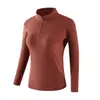 2026 Nueva Ropa de Yoga para Mujer Manga Larga Cuello Alto Media Cremallera Secado Rápido Transpirable Camiseta Deportiva Capa Base de Fitness