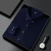 Camisa Vermelha Yingao Novo Estilo Masculina Manga Longa Business Cor Sólida com Bolsos para Jovens e Meia-Idade Casual Tendência Camisa 100% Algodão