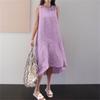 Comércio Exterior Transfronteiriço Verão Pescoço Redondo Vestido Longo Sem Mangas plus size Cor Sólida Longa Grande Swing Vest Algodão e Linho vestido Mulheres