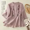 Ropa de Madre Elegante Reductora de Edad Transfronteriza del Sudeste Asiático, Manga Media, Nuevo Estilo Chino Bordado, Cuello Alto, Camisa de Algodón y Lino