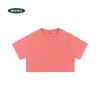 Novo top feminino de cor sólida para o verão, 210g, cropped, caimento justo, com ombros normais, estilo curto, sem botões, algodão puro, manga curta