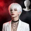 Peruca para Prática de Cabelo Curto para Homens, Peruca Estilosa Versátil, Peruca Completa Branca Pura Estilo Anime Japonês, em Estoque