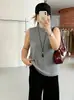 Colete de malha com gola alta parcial feminino plus size, coleção outono 2026, fino e leve, adequado para usar em camadas ou sozinho, sem mangas