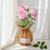 Amazon Transfronteiriço Produtos Acabados Crochê à Mão Rosa Margarida Vaso Vasos Lã Flor Simulada Desktop Bonsai Atacado