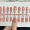 Uñas Postizas Estilo Francés Plateadas con Rubor y Ojo de Gato, 30 Piezas, Pegatinas para Uñas Dopamina de Verano, Uñas Pre-Hechas, Tamaños Variados