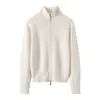 Suéter abrigo de punto grueso con cuello alto y doble cremallera 100% cachemira pura, prenda exterior holgada estilo coreano para otoño e invierno