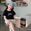 Camiseta de Manga Curta de Verão Yojia para Meninas 2024 Novo Estilo Coreano Slim Manga Meia Manga Laço Top Infantil